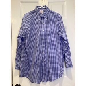 Brooks Brothers Traditional Fit Gingham Dress Shirt Blue White - Size 16-32